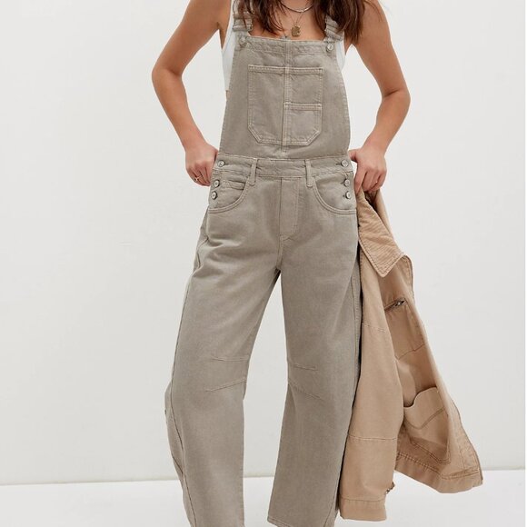 Free People Good Luck Barrel Overalls size Large - Picture 1 of 8